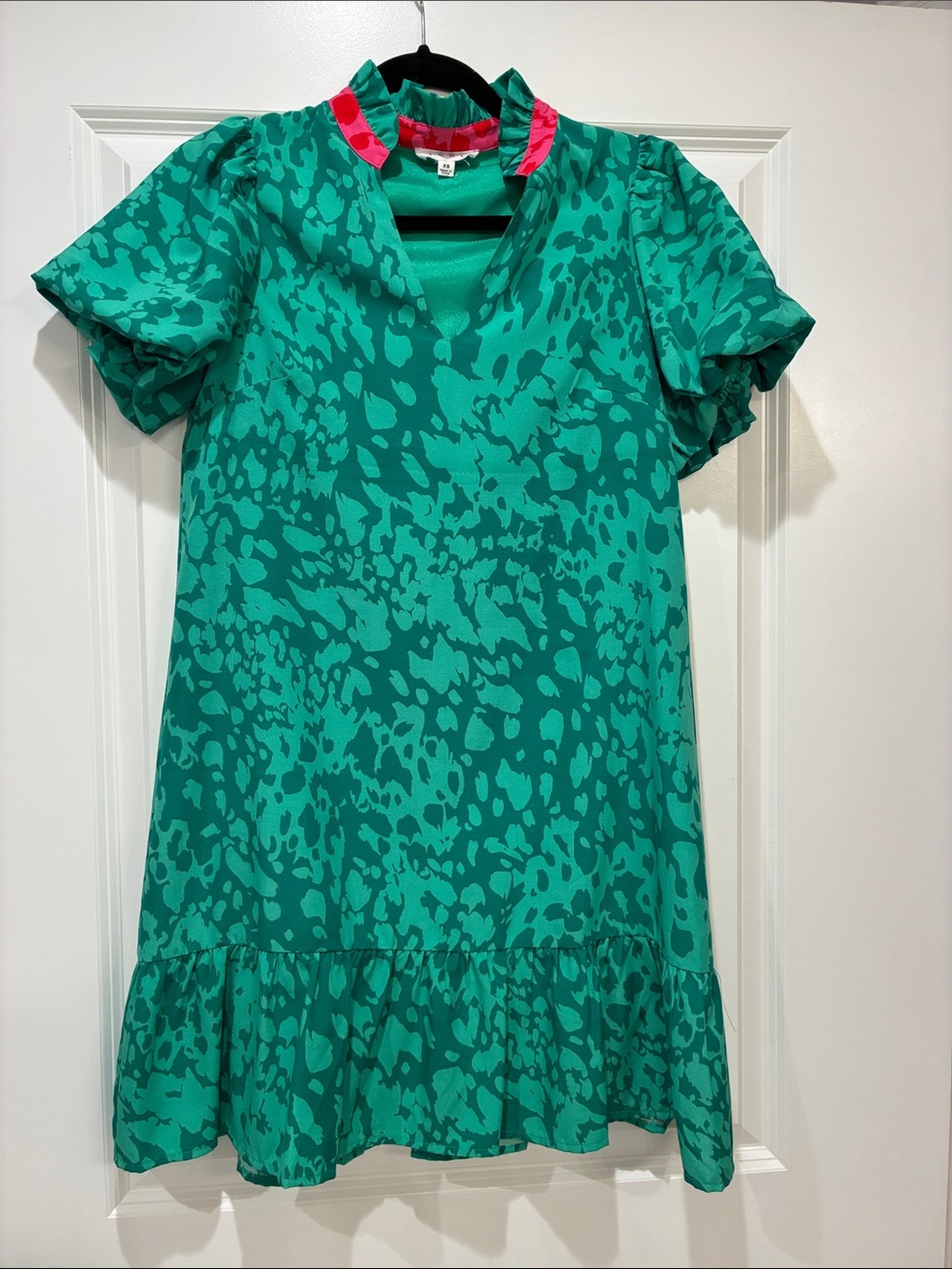 THML Green Print Ruffle-Hem Dress